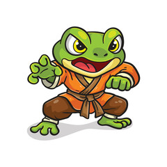Obraz premium Martial Arts Frog Character in Orange Gi, Ready for Action
