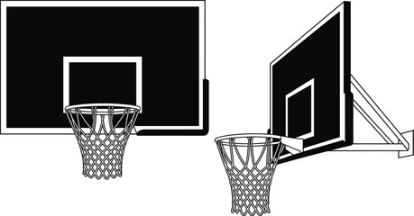 Basketball hoop and backboard side and front views, vector illustration of sports equipment net goal isolated clean design © MstDulali