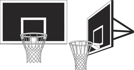 Basketball hoop and backboard front and perspective views, vector illustration of sports equipment net goal isolated minimal design © MstDulali
