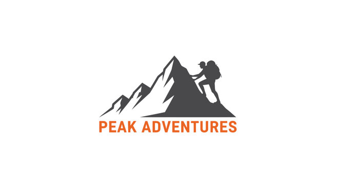 Peak Adventures Logo - Silhouette of a Climber Ascending a Mountain Peak.