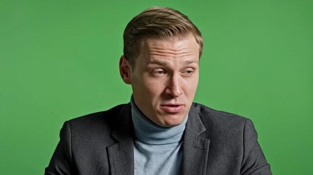 Smiling young man in formal attire against green background