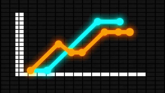 Market share competition shown by dual ascending line chart on grid.