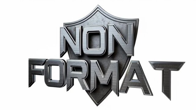 Metallic shield logo with the text "NON FORMAT" displayed prominently, showcasing a three-dimensional design with depth and texture in a clean, white background