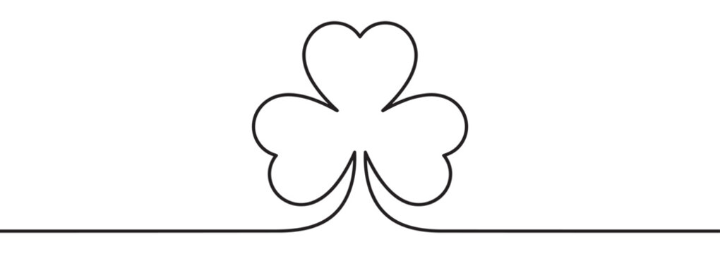 Simple black line art drawing of a three-leaf clover, symbolizing good luck and Irish heritage