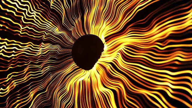 Massive black hole and glowing stars animation isolated on black background