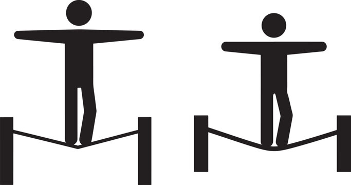 Two balancing person icons on rope, recreation and lifestyle.
