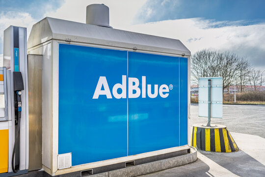 The AdBlue tank at gas station. AdBlue is a diesel exhaust cleaning fluid for trucks and buses.