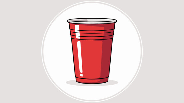 Classic red plastic solo party cup isolated on a clean white circular background perfect for social events college drinking games festivities backyard summer cookouts picnics or casual beverage servic