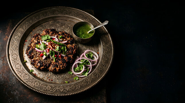 Traditional Chapli Kebab Luxury Cuisine Presentation Copy Space