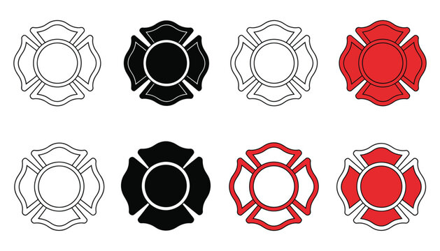 Firefighter Maltese cross vector fire department logo, rescue badge symbol and firefighter emblem design set, emergency service insignia collection, modern flat vector illustration for safety, rescue 