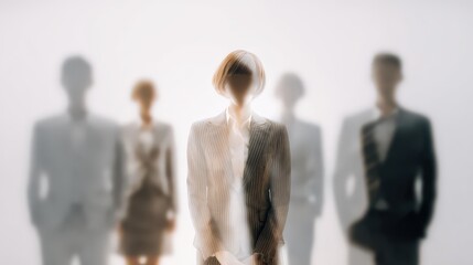 Fototapeta premium Blurred business figures in a corporate setting.