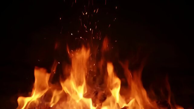 Abstract fire flame heat ember spark glow blaze burn smoke ash texture with orange red energy and dark background, dramatic burning light, warm combustion, vivid fire scene, isolated motion and vivid