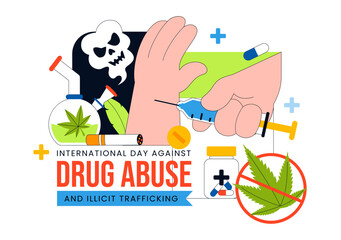 Fototapeta premium International Day Against Drug Abuse And Illicit Trafficking Vector Illustration Featuring Anti Substance For Awareness Campaign Health Protection