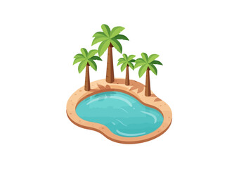 Obraz premium A serene tropical island scene with palm trees surrounding a pool.
