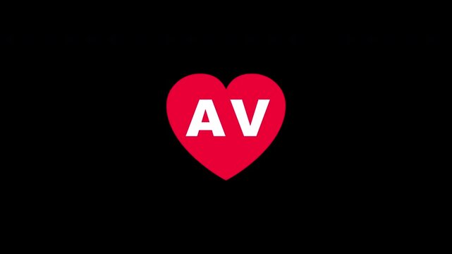Pulsing Red Heart Icon With Av A+v A V Breathing Love Symbol Loop Animation On Black Background