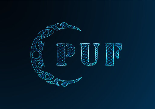 Low poly letter logo PUF design. PUF letter logo low poly vector design on blue color gradient background. PUF logo low poly design