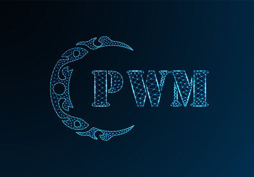 Low poly letter logo PWM design. PWM letter logo low poly vector design on blue color gradient background. PWM logo low poly design