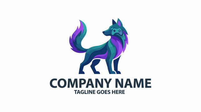 A vibrant and playful logo depicting a modern dog with a video game controller, showcasing the excitement and fun of gaming culture, ideal for a gaming brand or community.