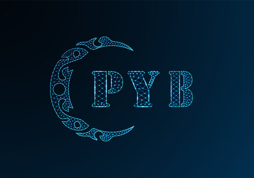 Low poly letter logo PYB design. PYB letter logo low poly vector design on blue color gradient background. PYB logo low poly design