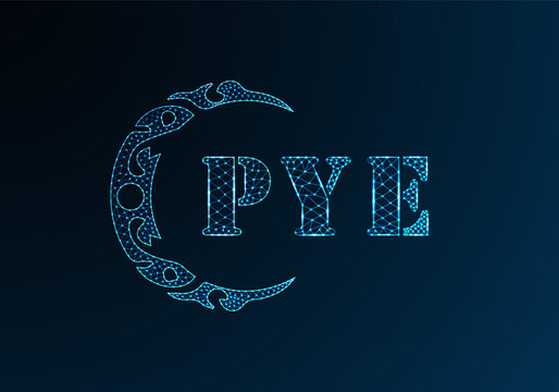 Low poly letter logo PYE design. PYE letter logo low poly vector design on blue color gradient background. PYE logo low poly design