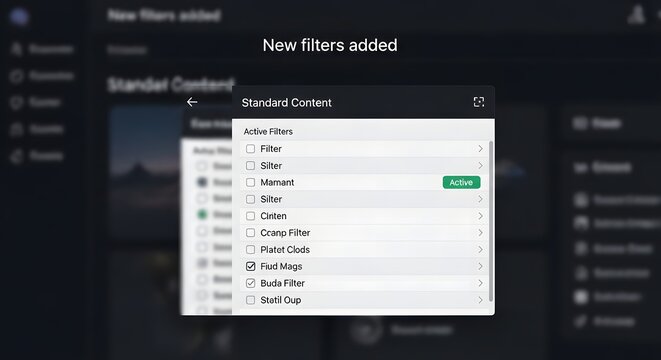 Interactive user interface showcasing new filter options for standard content organization and management within a digital platform