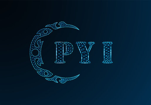 Low poly letter logo PYI design. PYI letter logo low poly vector design on blue color gradient background. PYI logo low poly design