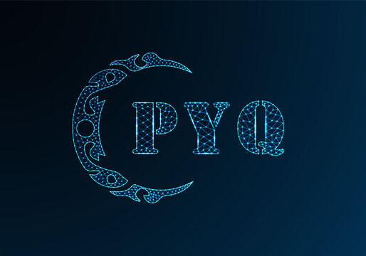 Low poly letter logo PYQ design. PYQ letter logo low poly vector design on blue color gradient background. PYQ logo low poly design