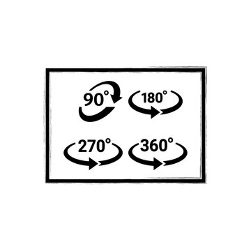 90 180 270 360 Degree Rotation Angle Arrow Icons Set Black Outline Square Border Vector Illustration