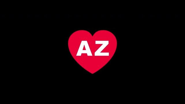 Pulsing Red Heart Icon With Az A+z A Z Breathing Love Symbol Loop Animation On Black Background