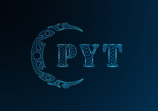 Low poly letter logo PYT design. PYT letter logo low poly vector design on blue color gradient background. PYT logo low poly design