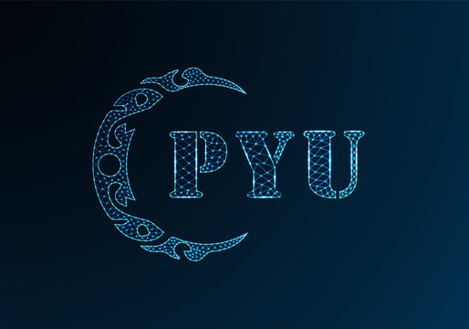 Low poly letter logo PYU design. PYU letter logo low poly vector design on blue color gradient background. PYU logo low poly design