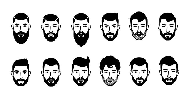 Minimal bearded men face vector icon set hairstyle beard EPS10 isolated