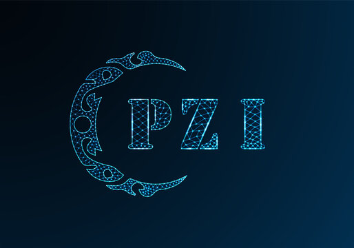 Low poly letter logo PZI design. PZI letter logo low poly vector design on blue color gradient background. PZI logo low poly design