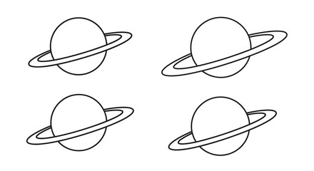 Four simple line drawings of the planet Saturn with prominent rings © Saidul_Studio1984
