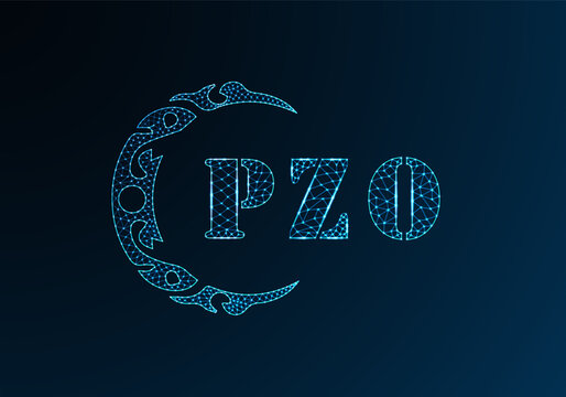 Low poly letter logo PZO design. PZO letter logo low poly vector design on blue color gradient background. PZO logo low poly design