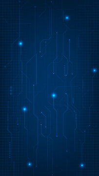 Vector illustrations of abstract technology vertical background with hi tech digital circuit network and parallel grid frame.