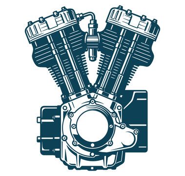 Motorcycle engine block with two cylinders and crankcase  mechanical parts