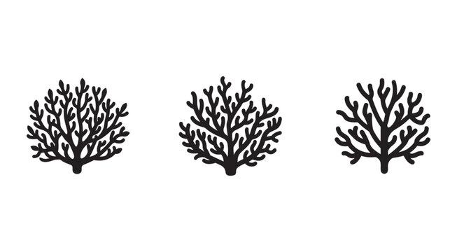 Black coral reef silhouettes on white background