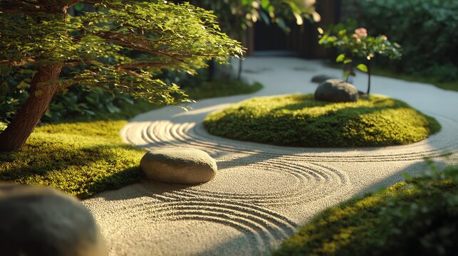 Serene garden path with carefully arranged stones.