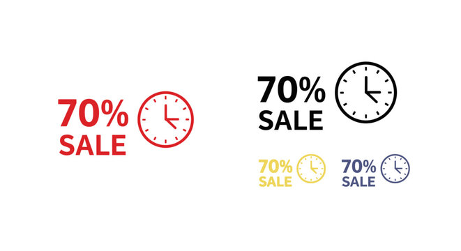 Sale and discount clock icons set.