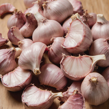 Fresh peeled garlic cloves as background, closeup