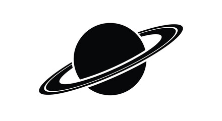 A simple black silhouette of saturn with its prominent rings against a white background © Ziaul_Studio