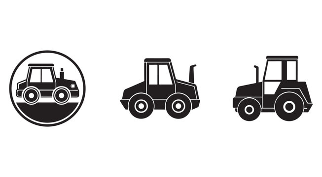 Blackandwhite silhouettes of three different types of road rollers or steamrollers used for construction and paving  isolated on white background