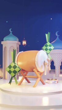 animated clip of Bedug and Ketupat which is usually used for Islamic events