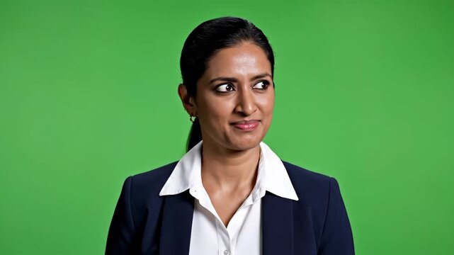 Confident businesswoman smiling in front of green screen