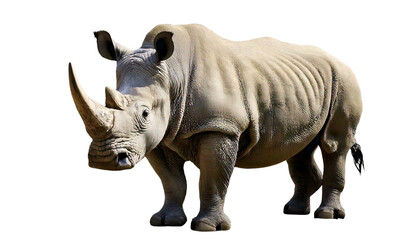 Obraz premium Powerful adult white rhinoceros standing, full body view of the massive African mamma 