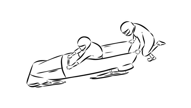 A minimalist vector illustration of a bobsled team in action