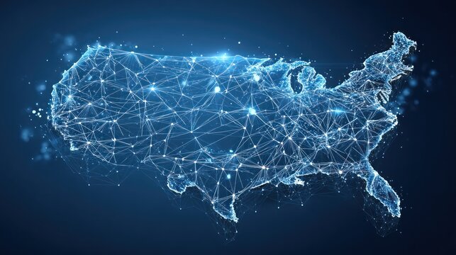 Abstract illustration of the united states map with digital lines