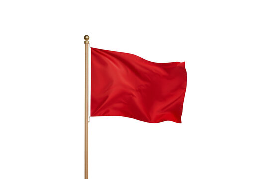 Red flag waving on flagpole transparent background