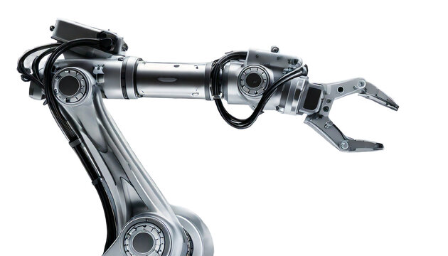 Silver robotic arm PNG isolated on transparent background,
